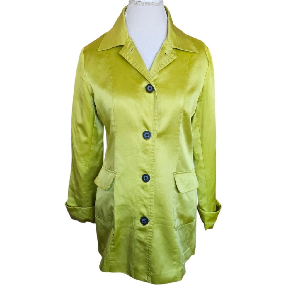 VTG Satin Silk Jacket Green Sz S/M‎ Mid-length Bright Chartreuse